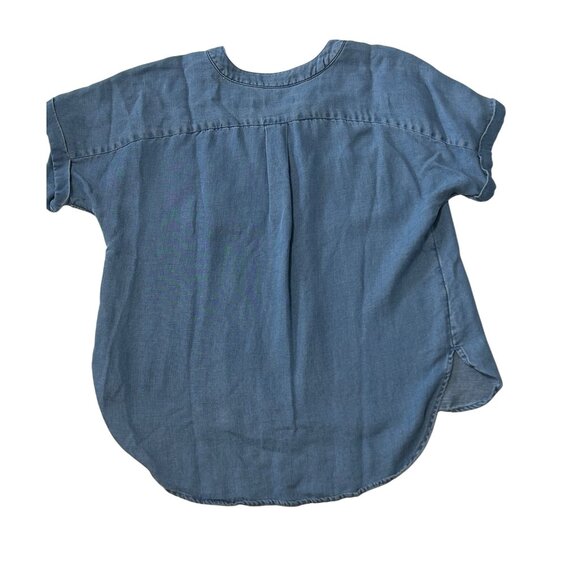 Loft Petite Blue Chambray Short Sleeve Button-Front Top SP 1738 - Picture 2 of 5